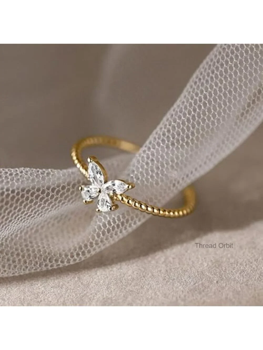 CZ Butterfly Ring 925 Sterling Silver 14K Gold Plated Dainty Promise Stackable
